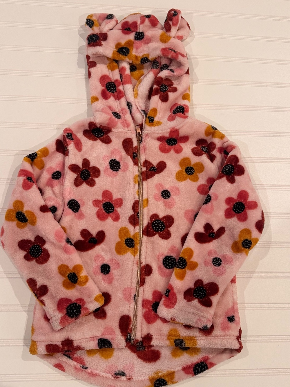 Penelope Mack Girls Size 4 Pink Floral Plush Fleece Bear Ear Zip Hoodie